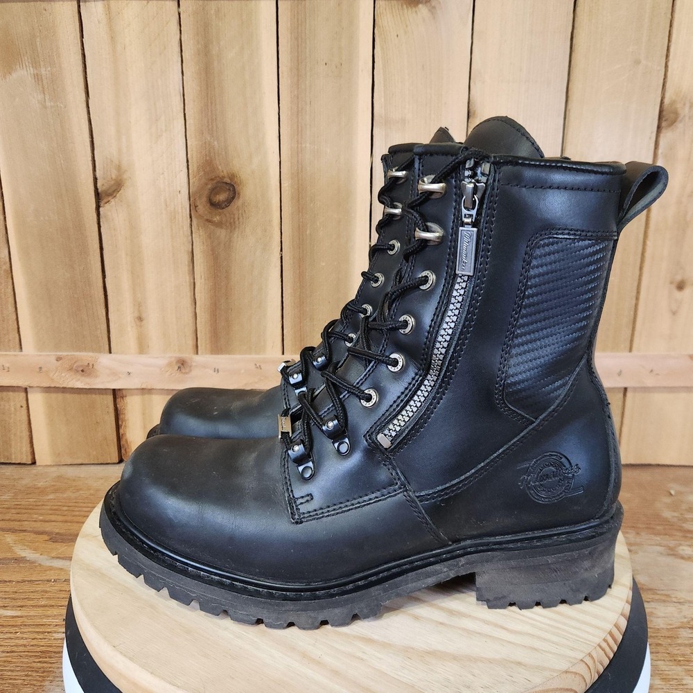 Milwaukee Motorcycle Trooper Boots Mens 12EE Black Leather Biker Side Zip